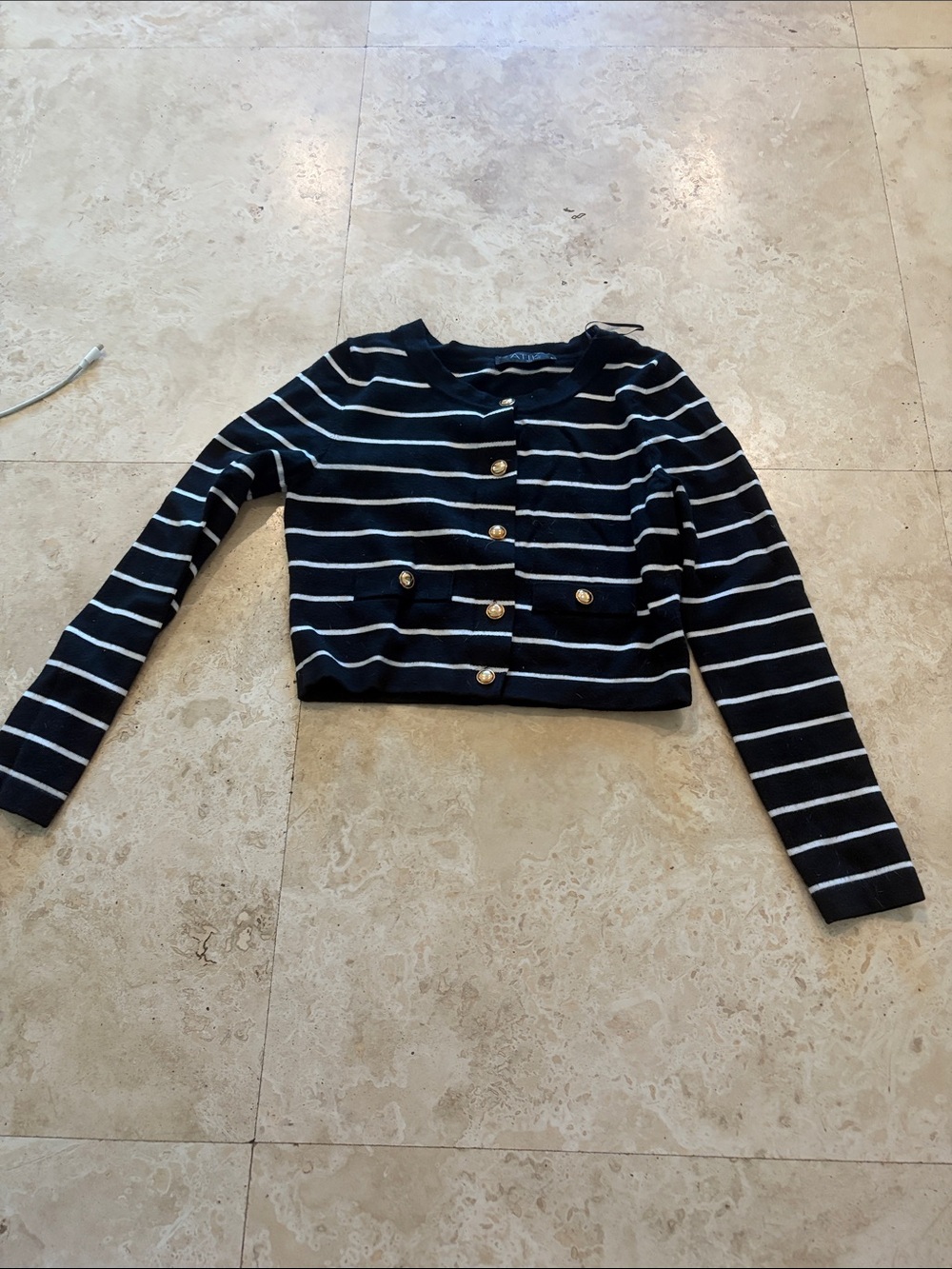 Striped Navy and White Cropped Button Cardigan